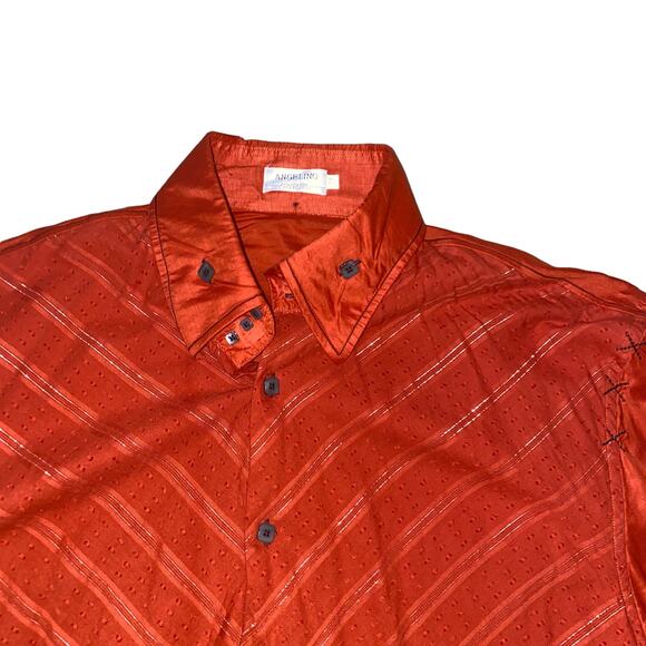 Angelino Men’s Y2K Western Orange Metallic Striped Long Sleeve Button Down Shirt - Picture 2 of 8